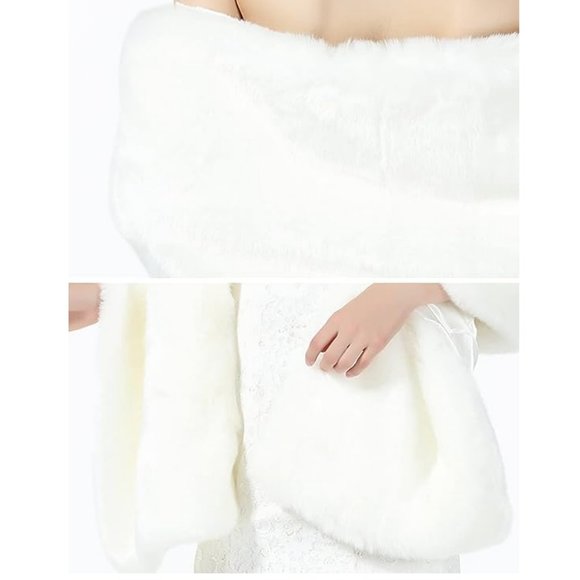Faux fur Shawl/Wrap/Cover-Up/Cape - Ivory  *NEW* - Picture 7 of 7